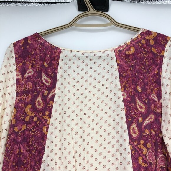 Free People Cream & Burgundy Gauzy Floral Boho Peplum Top size XS - Picture 10 of 14
